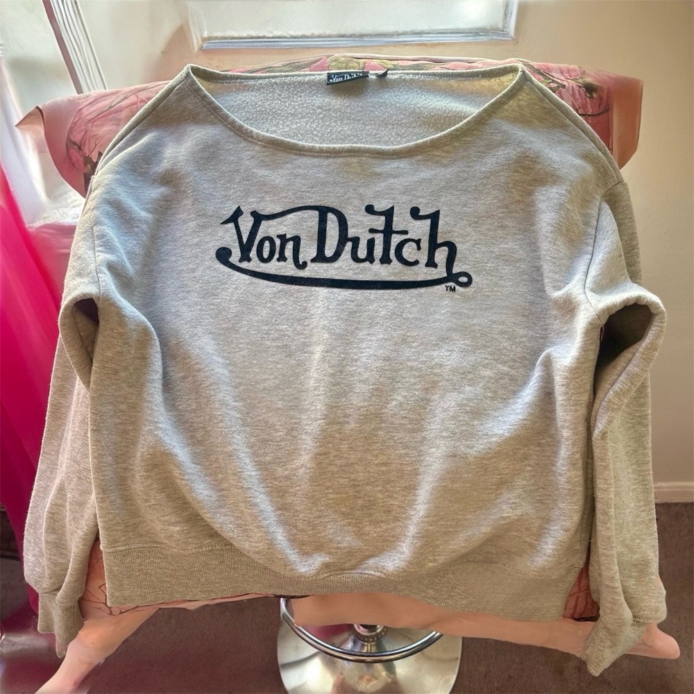 von dutch timeless off shoulder logo sweatshirt heather grey oversized